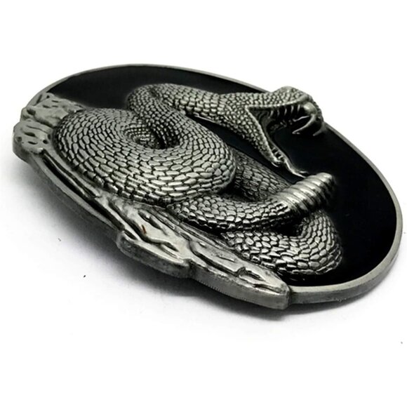 Mens Black Vintage Snake Western Cowboy Native American Motorcyclist Belt Buckle - Picture 1 of 2